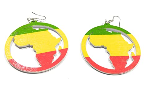 Green Yellow Red Map Of Africa Wooden Earrings