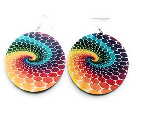 Rainbow Swirl Wooden Dangle Earrings
