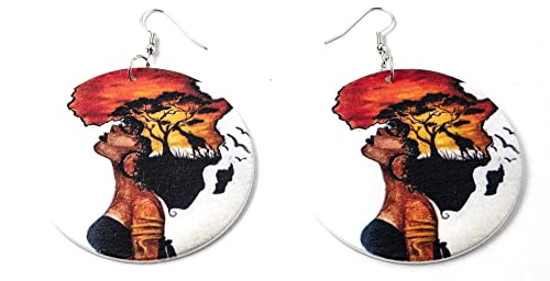 African Savanna Sunset Wooden Earrings