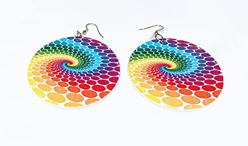 Rainbow Swirl Wooden Dangle Earrings
